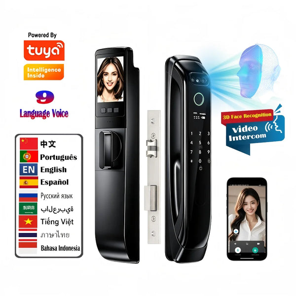 Smart Lock-Mortise Tuya WiFi, Video, Intercom, 3D Face Recognition, Biometric, Camera, Keyless Lock