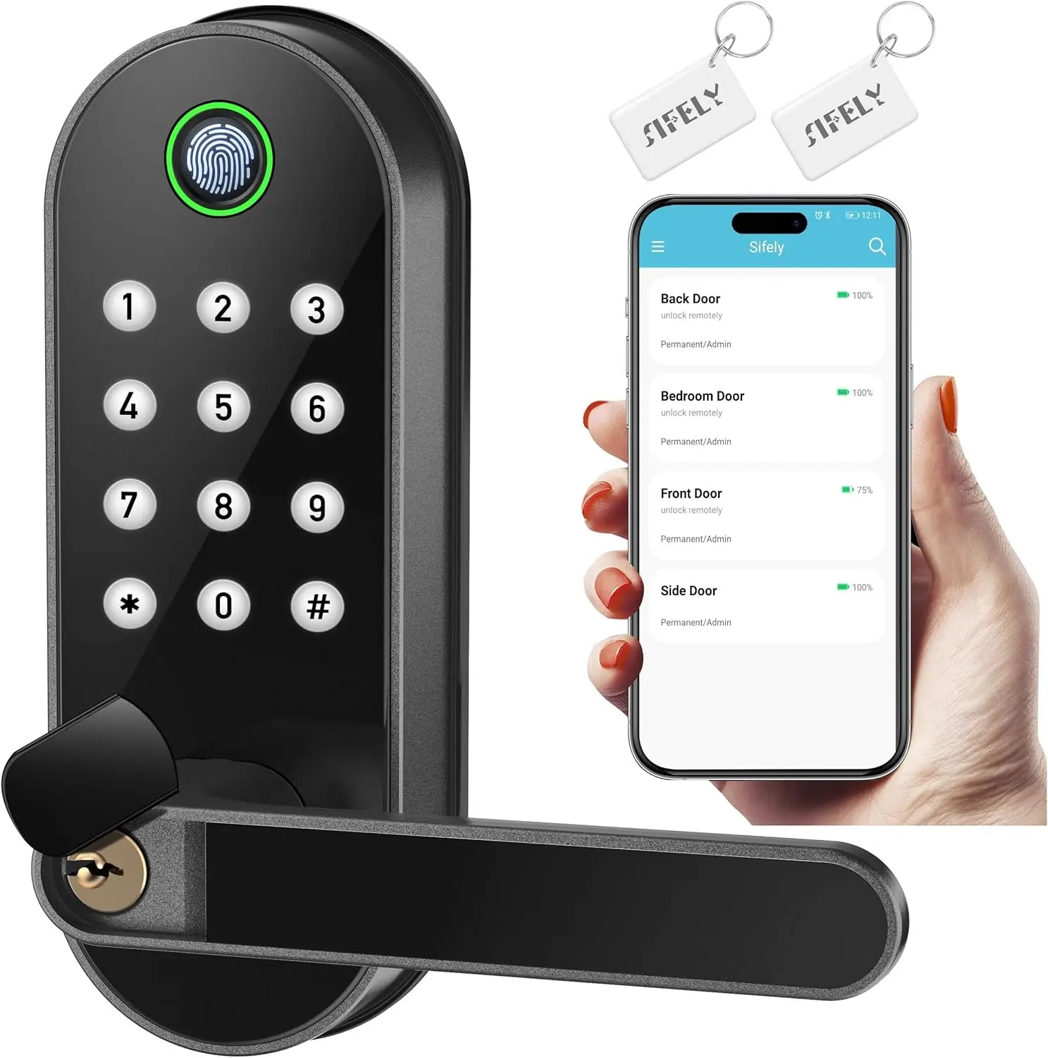 Digital Electronic Lock-Bluetooth Fingerprint Door Lock, Handle & Keypad, Keyless Entry Front Door, Alexa & Google Compatible, Home, Airbnb, Rental