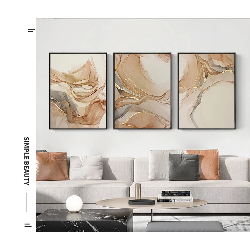 Canvas Wall Art – Modern Nordic Marble – Beige & Gold Abstract for Home or Office