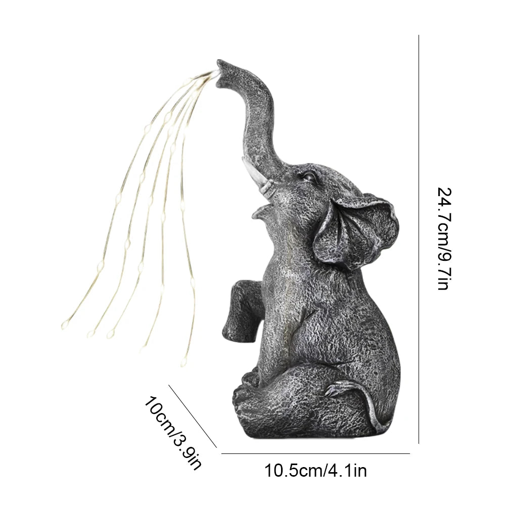 Figurine-Solar Garden Elephant Statue, LED Light Strings, Elephant Figurine, Elephant Sculpture, Yard, Patio and Pathway