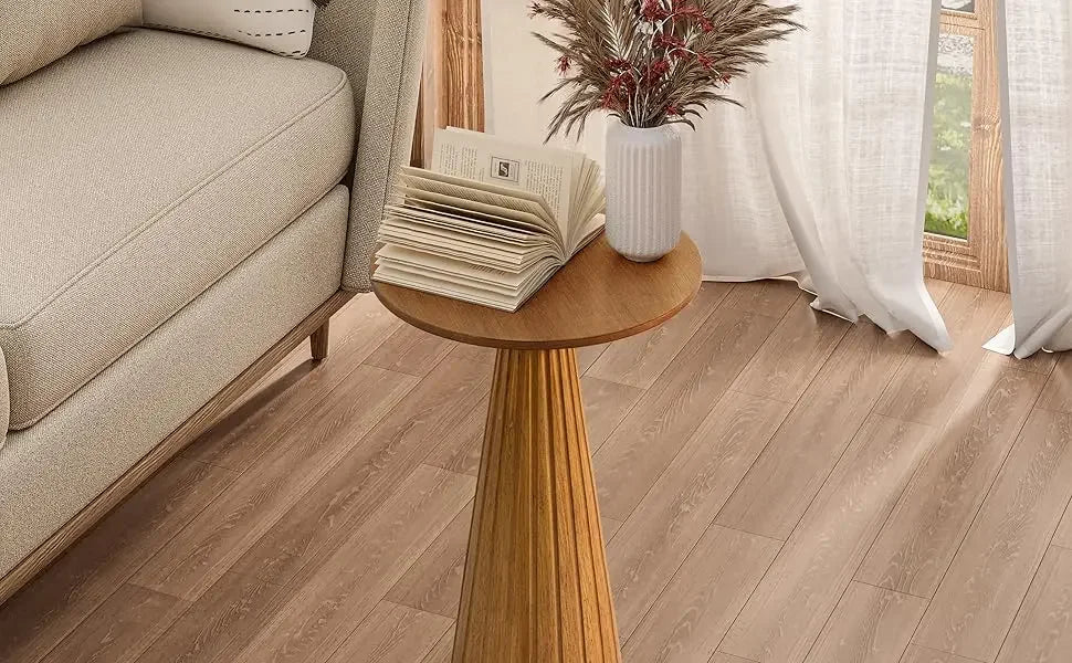 End Table - Compact Walnut Wood Round Pedestal – Martini Table & Plant Stand for Small Spaces