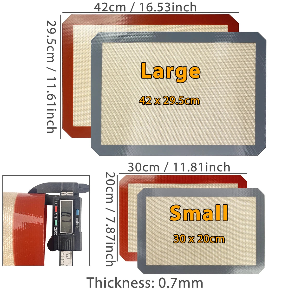 Baking Mat, Non-Stick, Reusable, Silicone–for Oven, 2 Sizes 30/42cm, Heat Resistant, Bakeware Sheets - 1PC, 2PCS