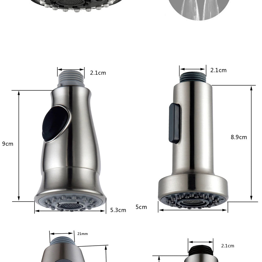 Kitchen Faucet-Head Pull Out Shower Nozzle, G1/2,  Sprayer Bathroom Sink Tap Replacement Accessory Black Silver Golden Head Aerator
