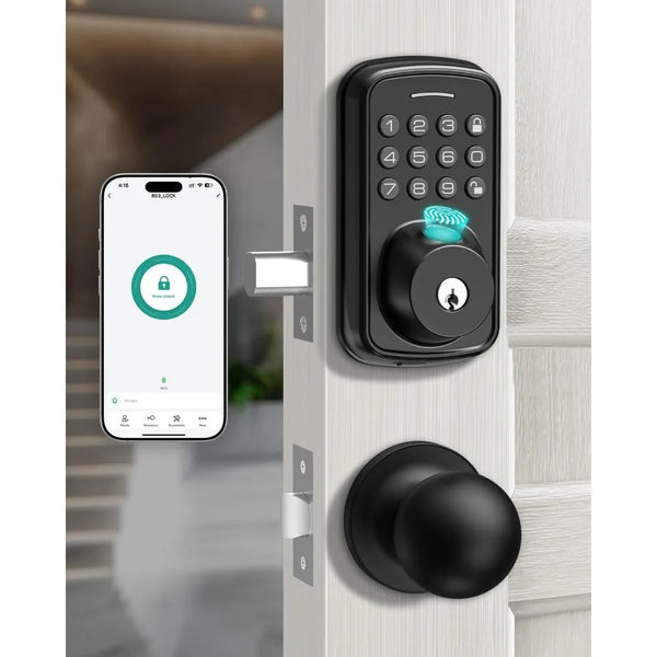 Keyless Entry Door Lock with Handle Set, Smart Door Lock with Fingerprint, 5 in 1 Unlock, Auto Lock Biometric Fingerprint Door L