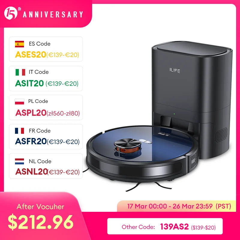 Vacuum - LDS Robot Vacuum Cleaner with ILIFE T10s – Powerful 3000Pa Suction & Remote App
