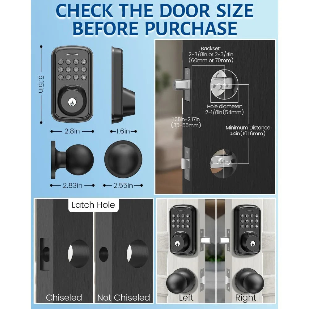 Keyless Entry Door Lock with Handle Set, Smart Door Lock with Fingerprint, 5 in 1 Unlock, Auto Lock Biometric Fingerprint Door L