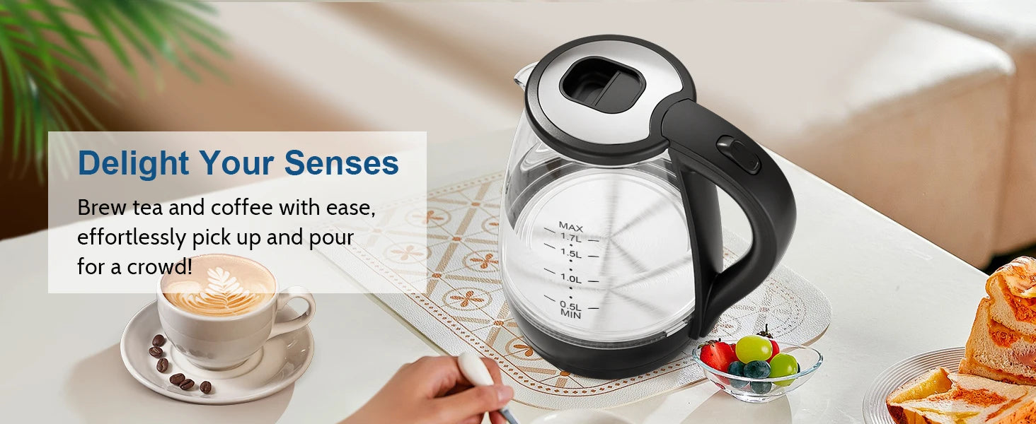 Electric Kettle- Electric Kettle with Water Dispenser - 1.7L Elegant Glass Tea Pot, 1100W Fast Boiling, LED Indicator, Auto-Shutoff