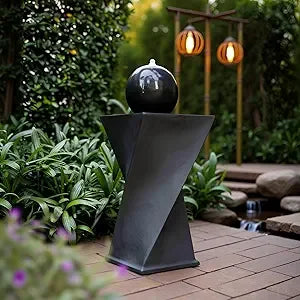 Water Fountain-Rotating Curve Design, Modern Zen, Garden, Patio, Indoor Floor Stand