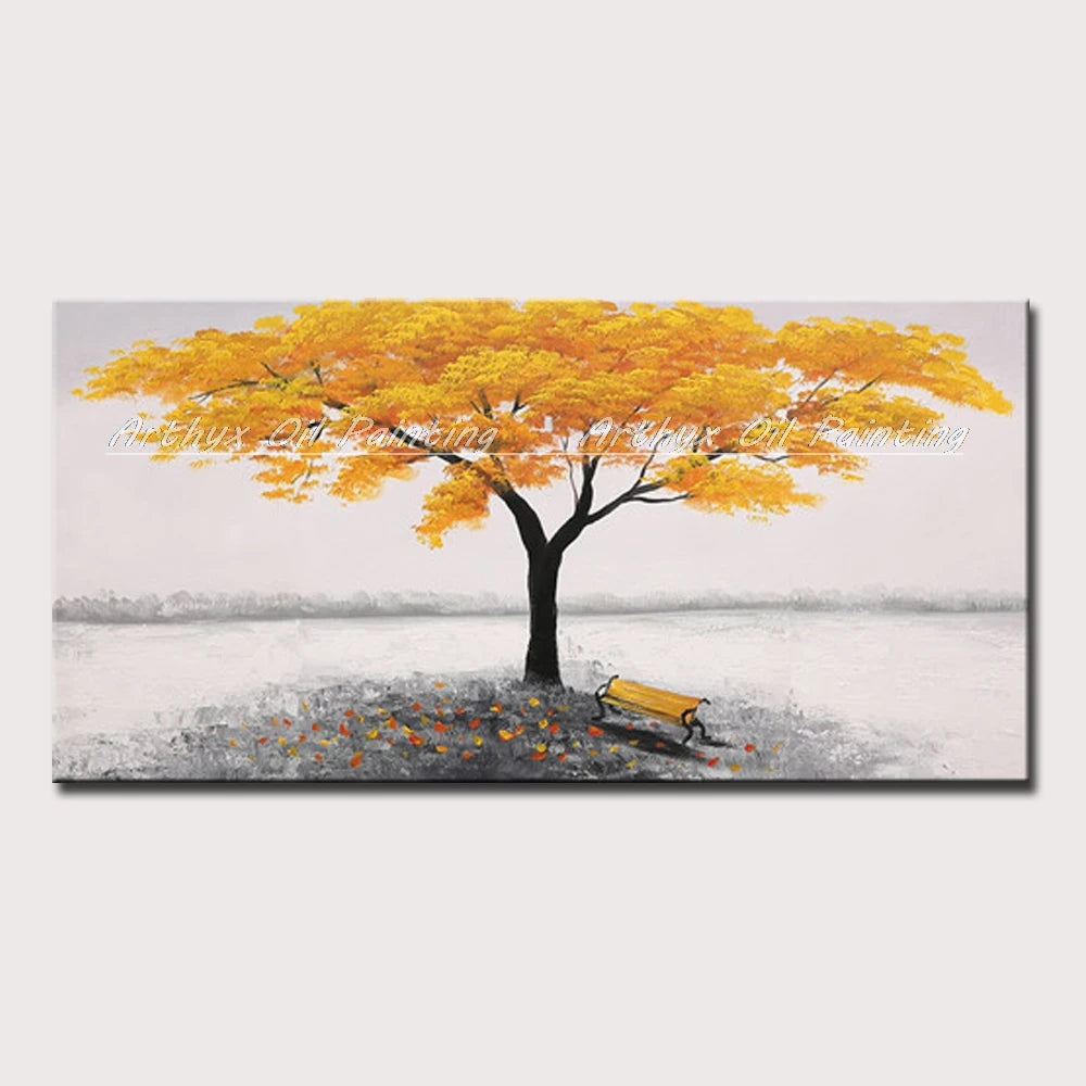 Canvas Art-Hand painted, Palette Knife, Tree, Oil Painting on Canvas, Modern Abstract Landscape Art Poster, Wall Pictures, Home Decor, Arthyx,Large