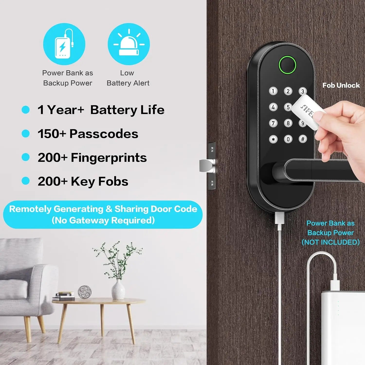 Digital Electronic Lock-Bluetooth Fingerprint Door Lock, Handle & Keypad, Keyless Entry Front Door, Alexa & Google Compatible, Home, Airbnb, Rental