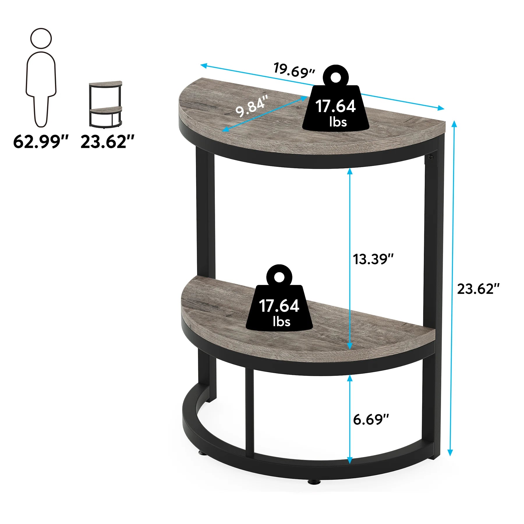 End Table-Semi Circle, Small Half Round, Side Table with Storage Shelf, Accent Table, Slim C Table for Sofa Couch, Tribesigns