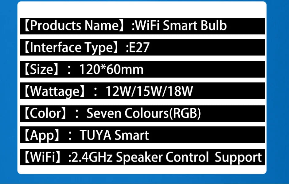 Smart LED Light Bulbs - RGB – E27 WiFi + Bluetooth, Tuya App Control, Works with Alexa & Google