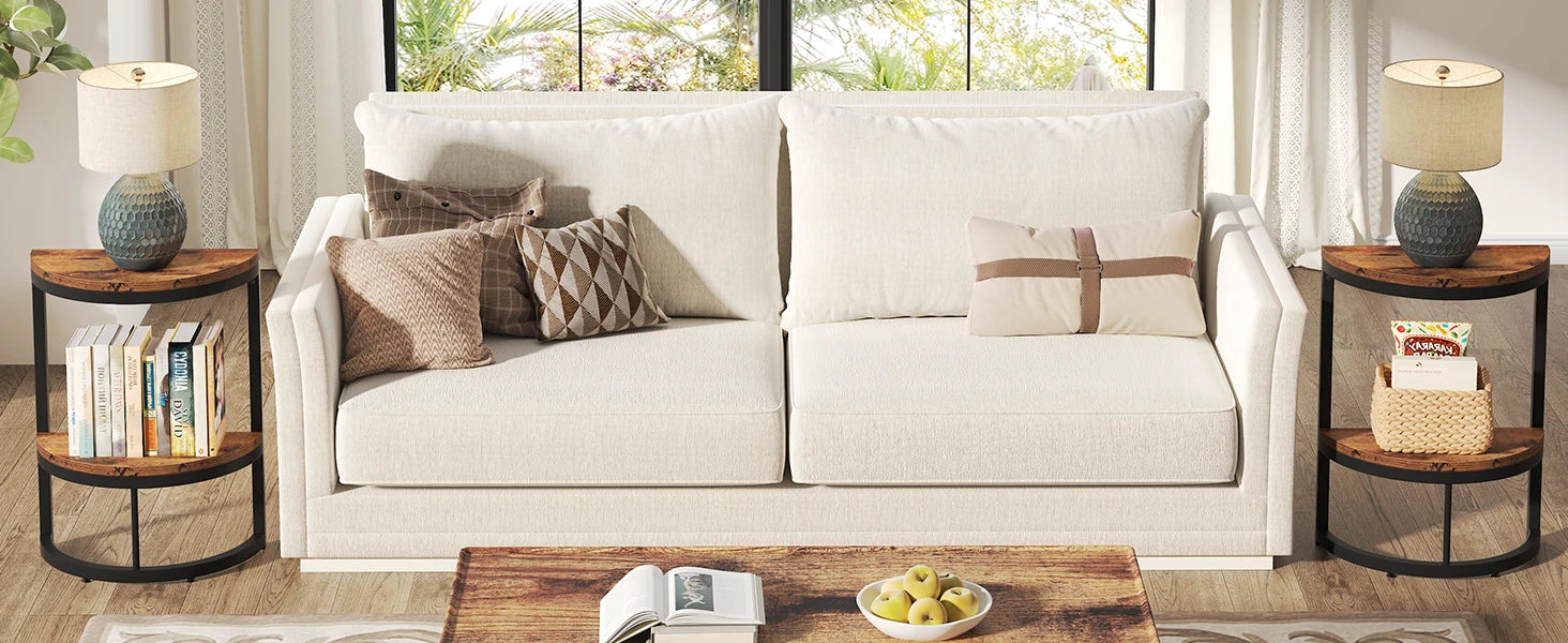 End Table-Semi Circle, Small Half Round, Side Table with Storage Shelf, Accent Table, Slim C Table for Sofa Couch, Tribesigns
