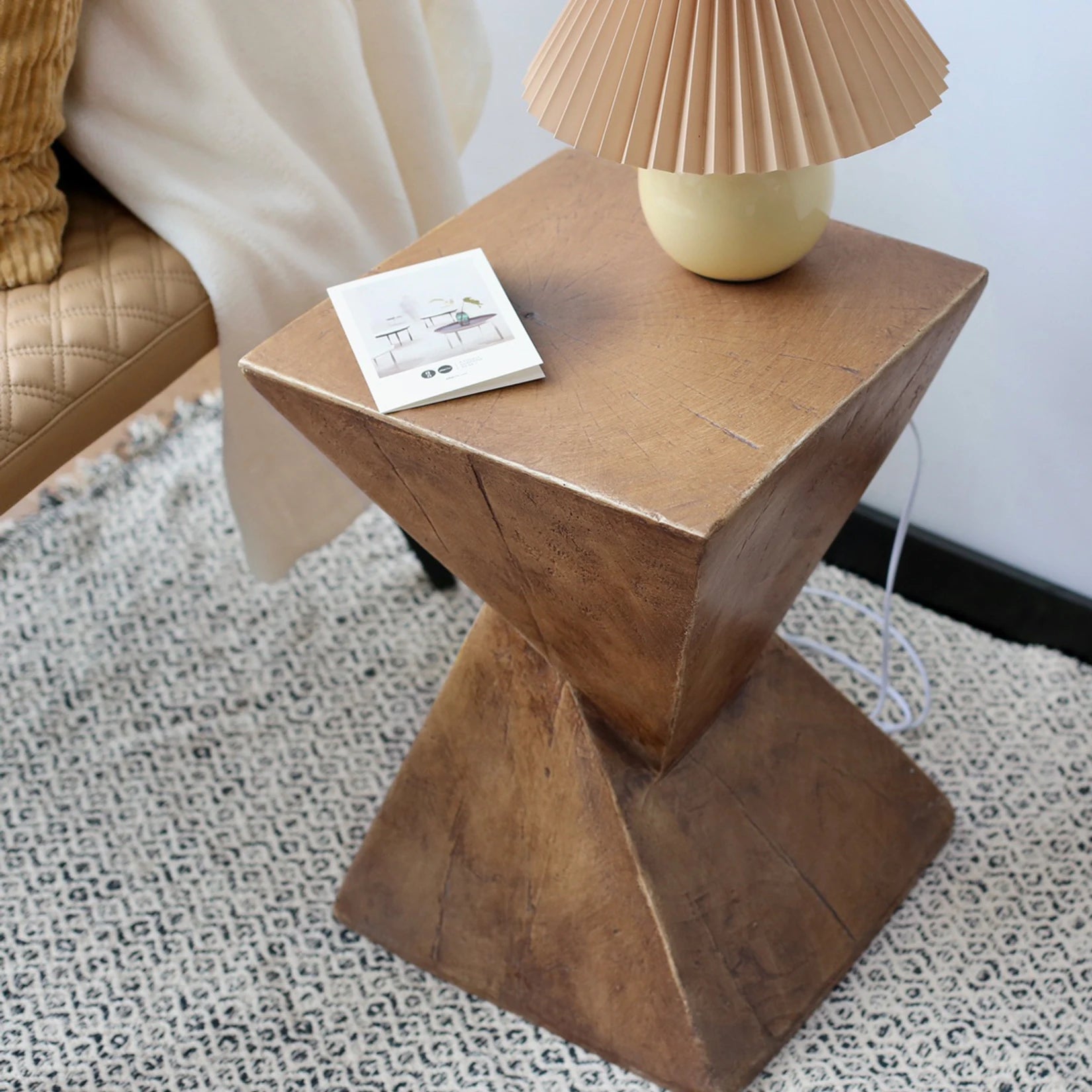 Accent Table-Lightweight Concrete, Modern Geometry Side Table for Indoor and Outdoor,Small Bedside End Table Sofa Vanity Coffee