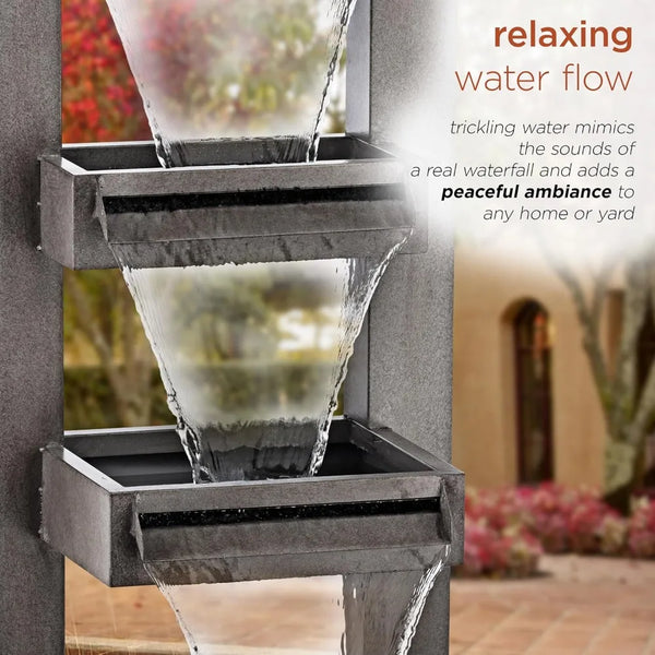 Water Fountain - CPS182, Outdoor, Metal Multitiered Waterfall, Floor Fountain, Industrial Style, Water Feature, Garden, Patio, Yard, Backyard