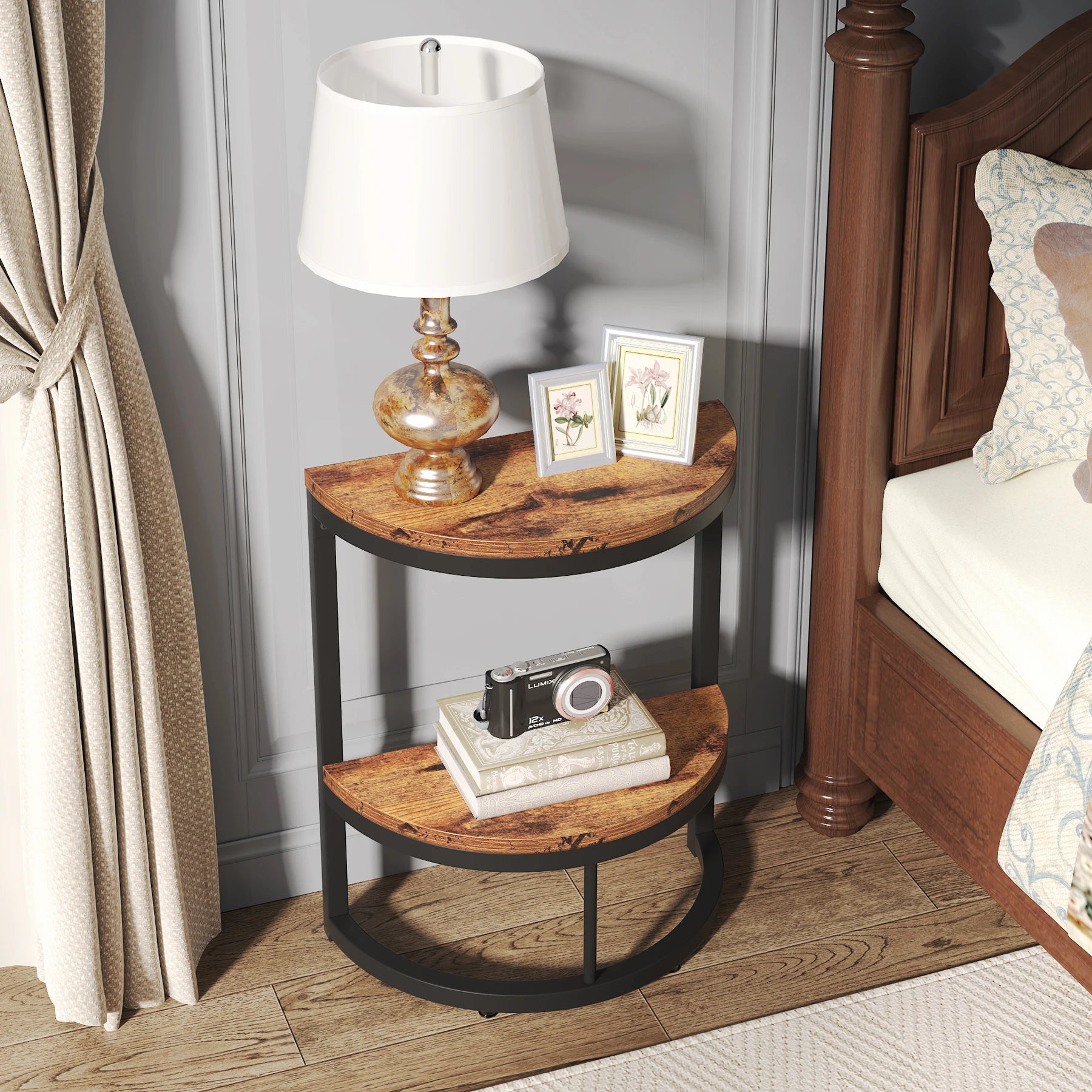 End Table-Semi Circle, Small Half Round, Side Table with Storage Shelf, Accent Table, Slim C Table for Sofa Couch, Tribesigns