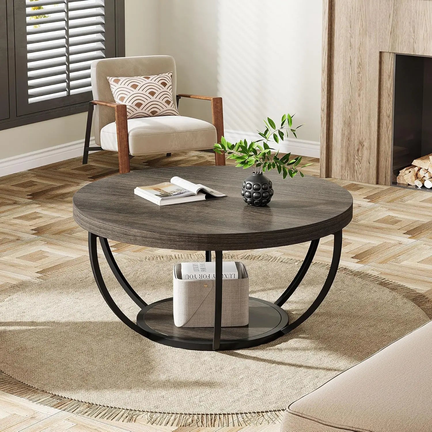 Accent Table-Circle Marble 32 inch – Modern Stylish 2-Tier Center Table