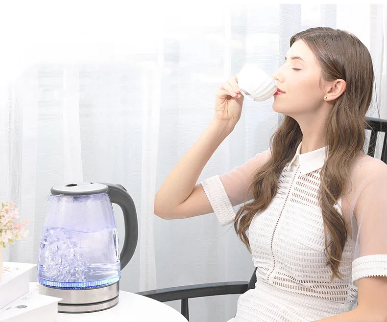 Electric Kettle- 2L Electric Glass Kettle - Borosilicate Cordless Tea Pot with Heating Base, Boiling Water Heater, LED Indicator, Auto Shut-Off