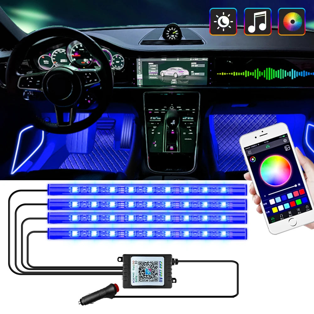 Outdoor Auto: Lighting: LED Car Foot Light - Remote/Voice Control Ambient Lamp with 36/48/72 LEDs