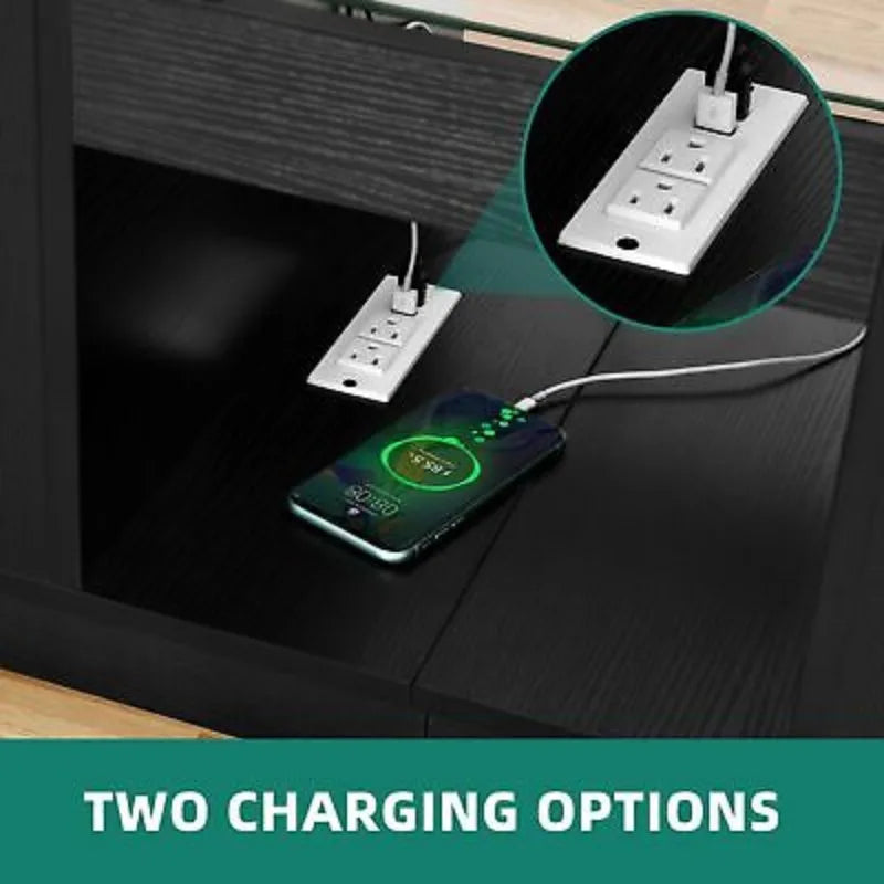 Coffee Table - Modern LED – Rectangle Design with Built-In Charger & Storage Drawers for Living Room