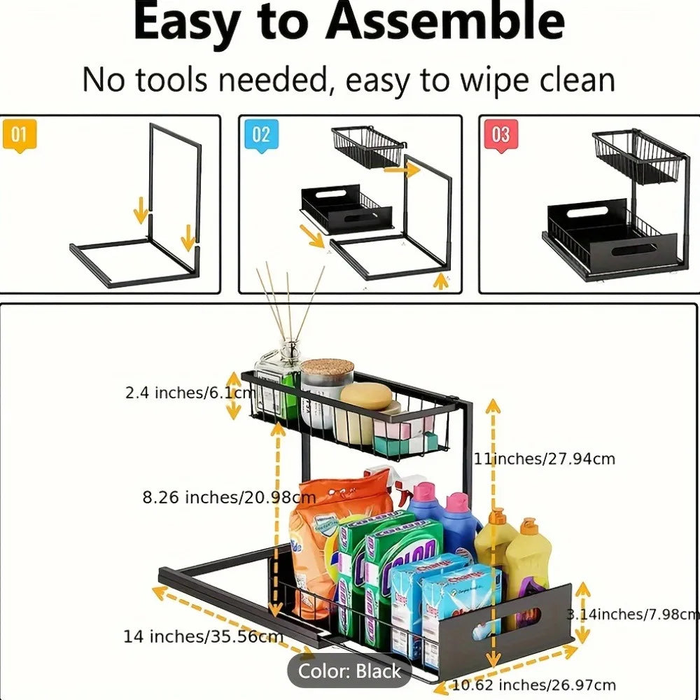 Kitchen-Sliding Pull-out Cabinet Rack, 1/2pcs Metal Cabinet Sorting Rack, Lower Sink Kitchen Storage