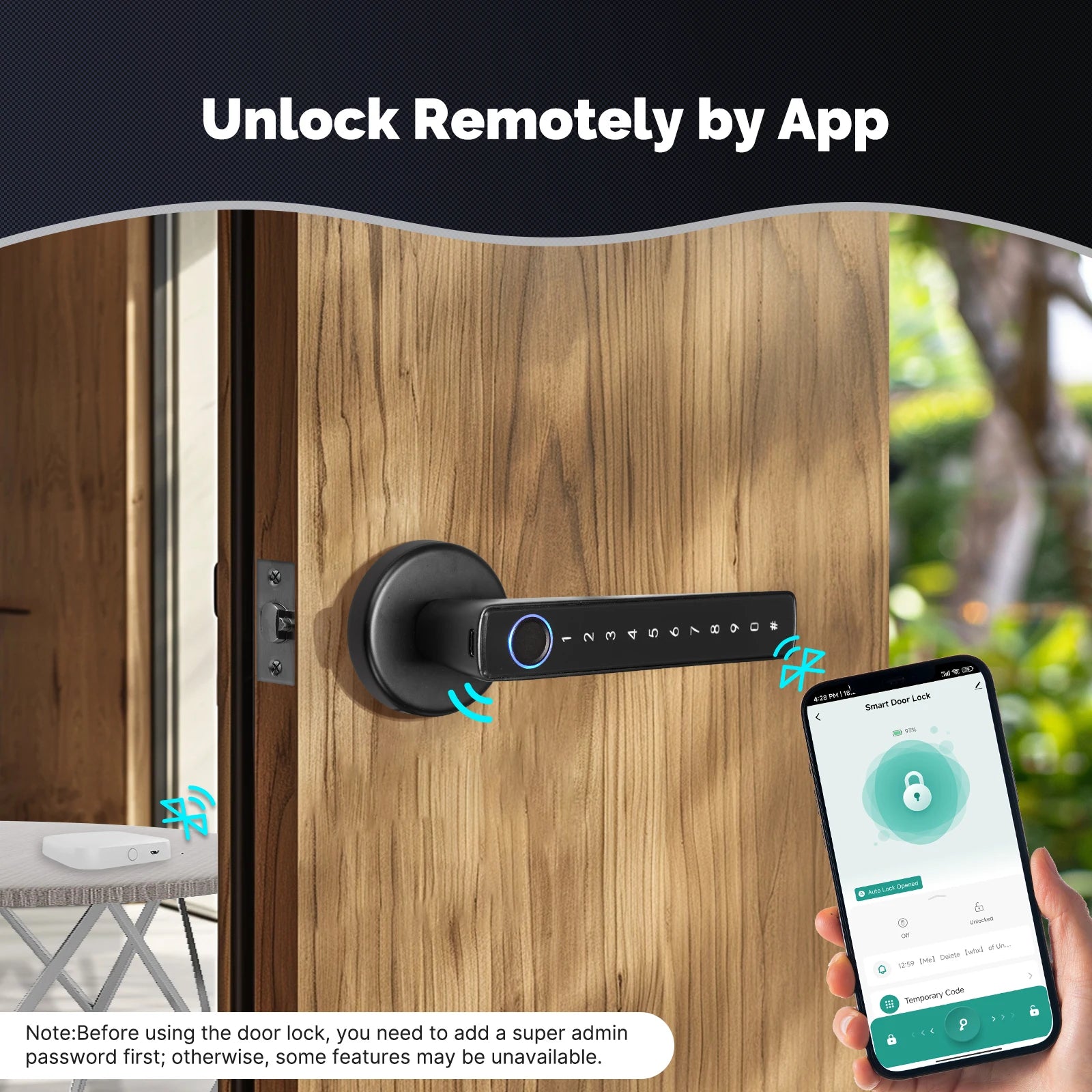 Digital Electronic Lock-MOES Tuya, Bluetooth, Smart Fingerprint, Door Handle, Electronic, Password APP Remote Unlock Hotel Apartment Office Rental House