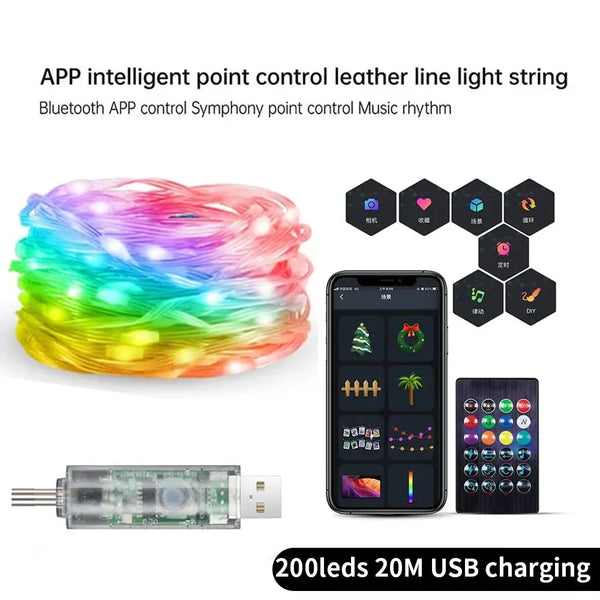LED String Lights-Fairy Lights RGB Leather, Smart Bluetooth, Music Light String, IP65, Holiday Garland