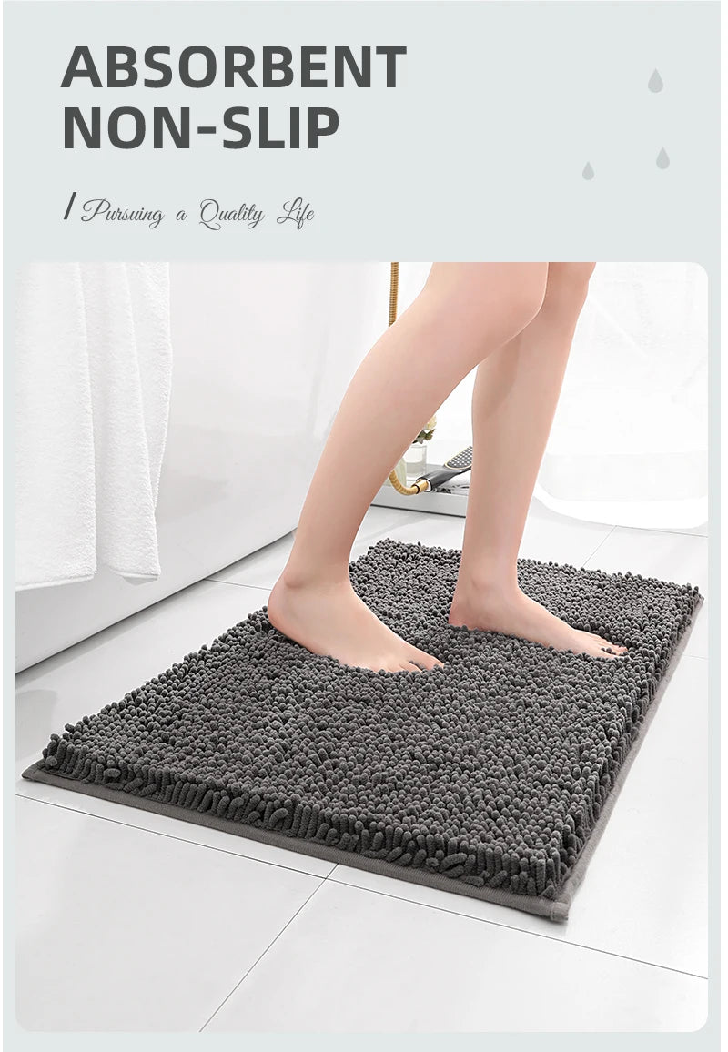 Blue Chenille Bathroom Rug – Super Absorbent, Non-Slip Shower Mat (40×60cm)