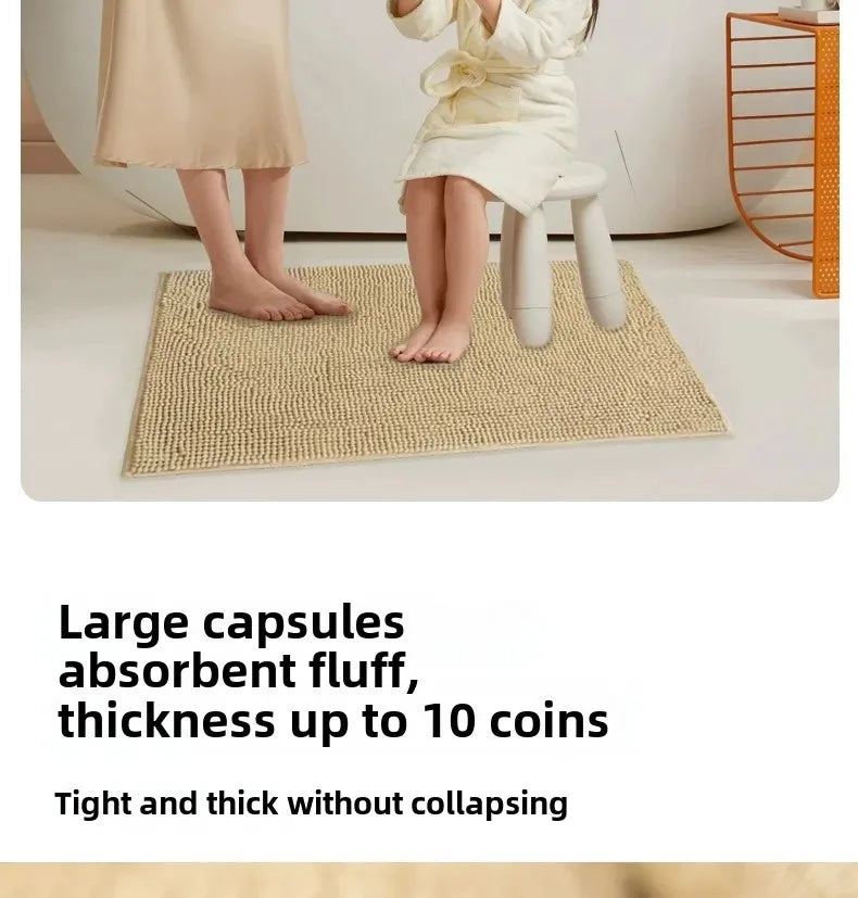 Bath Mat-Chenille, Encrypted Thickened, Short Plush, Strong Water-absorbent, Non-slip Bathroom Rug Carpet