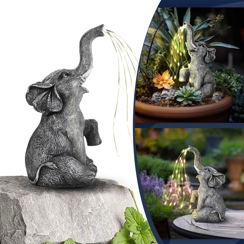 Figurine-Solar Garden Elephant Statue, LED Light Strings, Elephant Figurine, Elephant Sculpture, Yard, Patio and Pathway