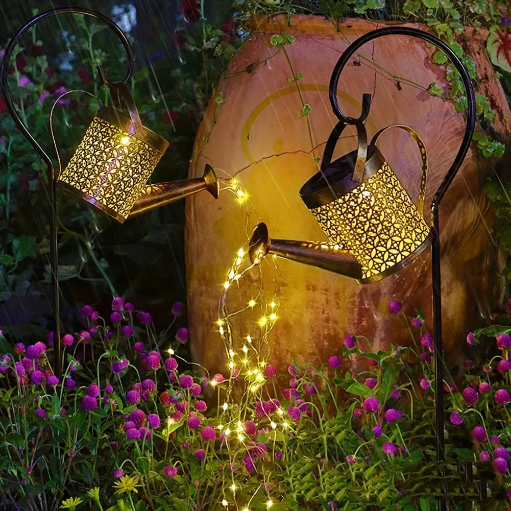 Solar-Powered LED Lamps-Large Retro Metal Lantern, Watering Can, Outdoor Waterproof, Shower Lights, Hanging Star, LED Fairy for Garden