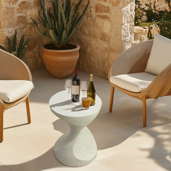 Accent Table-Hourglass Shaped, Lightweight Concrete, Side Table, White Bedside, Accent End Table, Living Room, Balcony