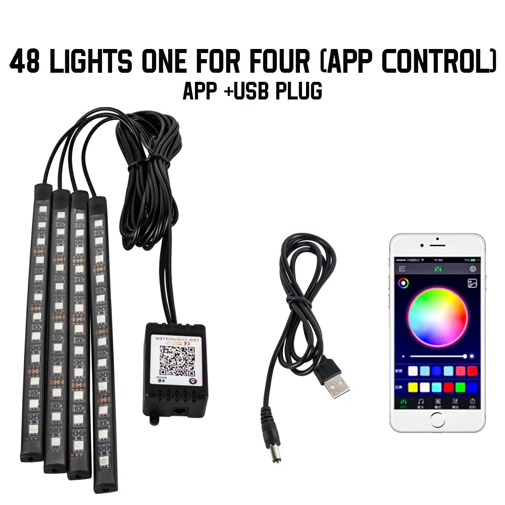 Outdoor Auto: Lighting: LED Car Foot Light - Remote/Voice Control Ambient Lamp with 36/48/72 LEDs