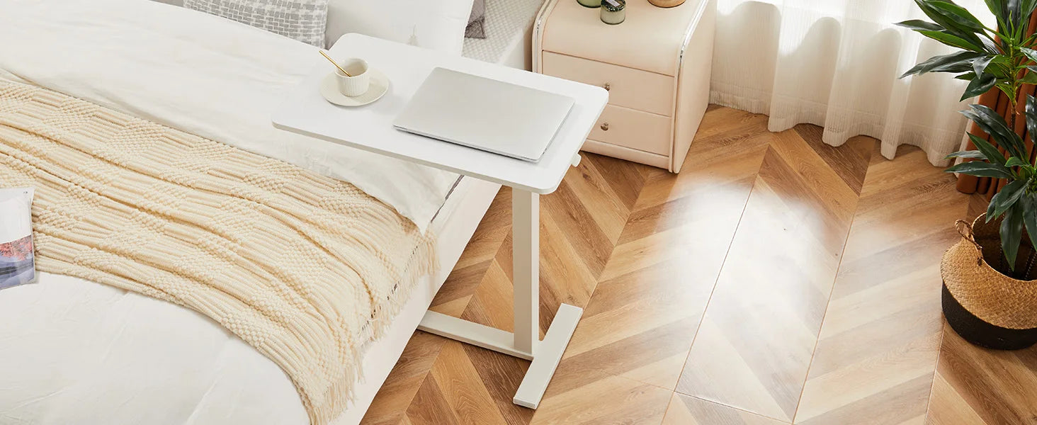 Accent Table-JHK Overbed Bedside Sofa Table with Hidden Wheels Adjustable Height Home Use Bed Table Laptop Mobile Standing Desk For Bedroom