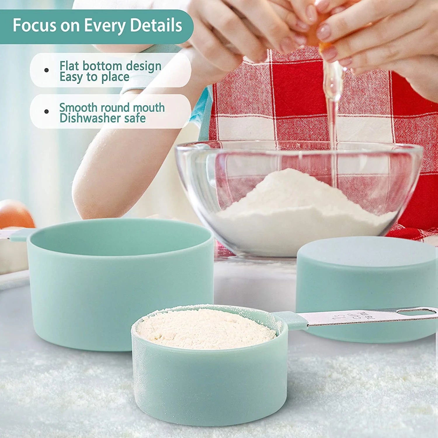 Kitchen Tools-Measuring Cups and Spoons Set of 8 Pcs Nesting Measure with Stainless Steel Hle Dry Liquid Ingredient