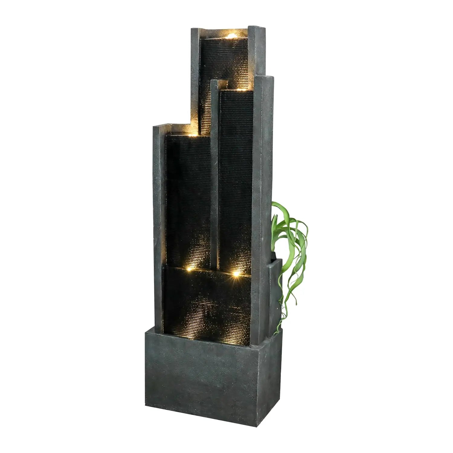 Water Fountain-LED Lights, Garden Water Fountain, 5-Tier, 50.7 in Floor Standing, Cascading Feature, Deck Patio, Porch, Yard