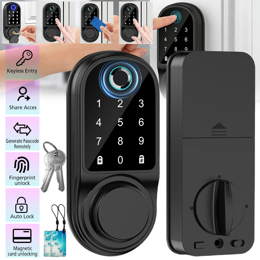 Electronic Lock-Bluetooth Smart Deadbolt Lock Keyless Entry Fingerprint Door Lock with Touch Keypad, IC Card, Physical Key, APP Remote, Temporary Code, Auto Lock, Door / Home Apartment Rental