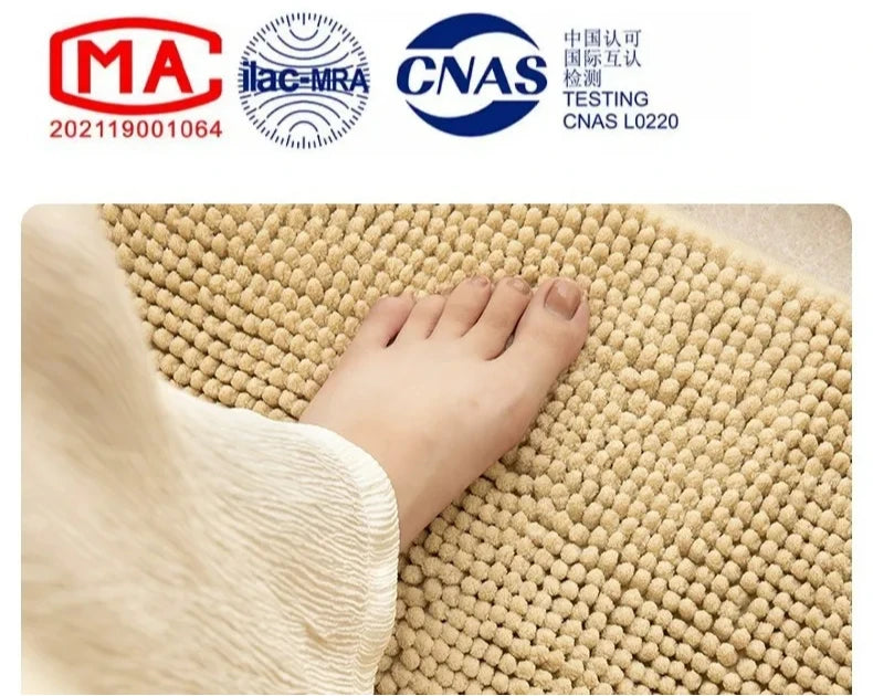 Bath Mat-Chenille, Encrypted Thickened, Short Plush, Strong Water-absorbent, Non-slip Bathroom Rug Carpet