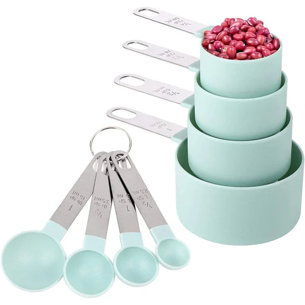 Kitchen Tools-Measuring Cups and Spoons Set of 8 Pcs Nesting Measure with Stainless Steel Hle Dry Liquid Ingredient