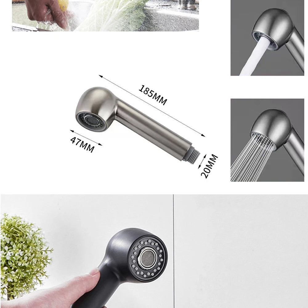 Kitchen Faucet-Head Pull Out Shower Nozzle, G1/2,  Sprayer Bathroom Sink Tap Replacement Accessory Black Silver Golden Head Aerator