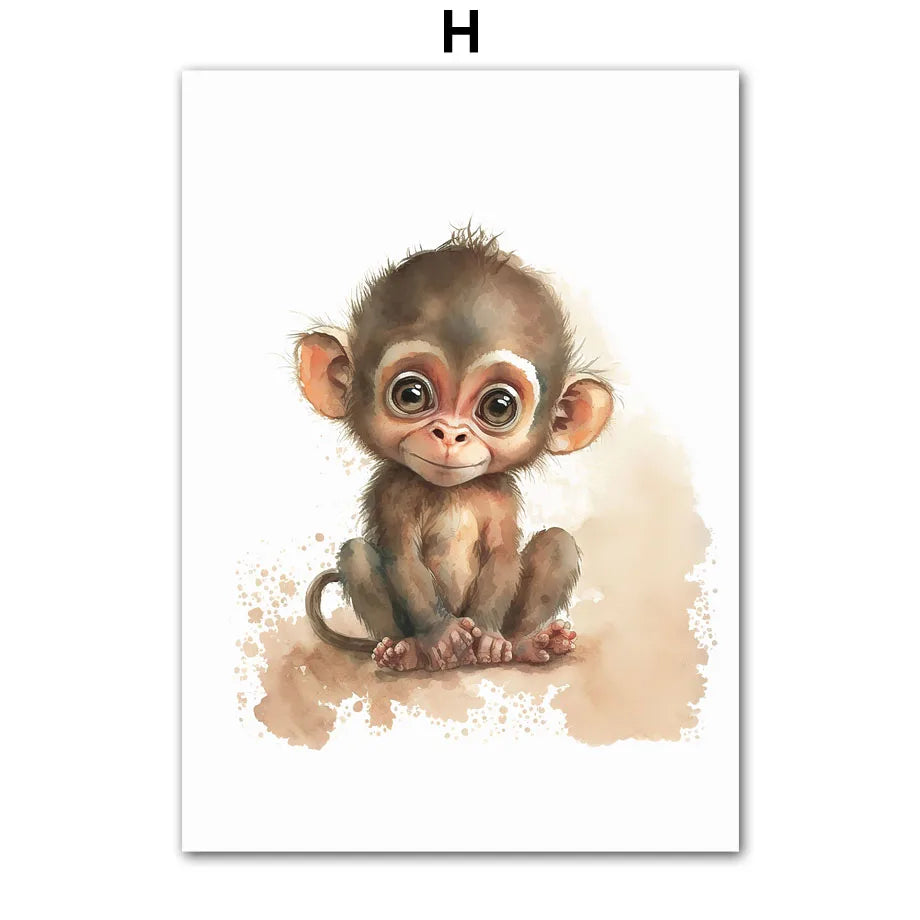 Canvas Wall Art – Adorable Jungle Animal – Elephant, Lion, Giraffe & More Wall Art for Baby or Kids' Room