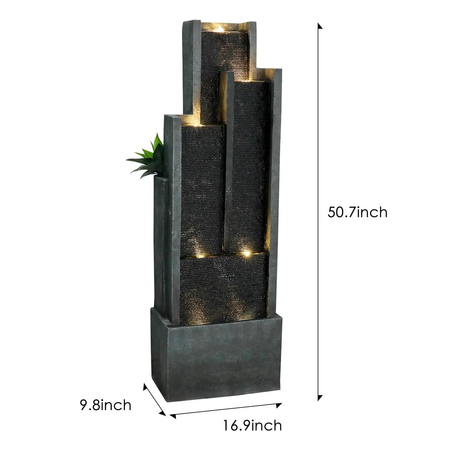 Water Fountain-LED Lights, Garden Water Fountain, 5-Tier, 50.7 in Floor Standing, Cascading Feature, Deck Patio, Porch, Yard