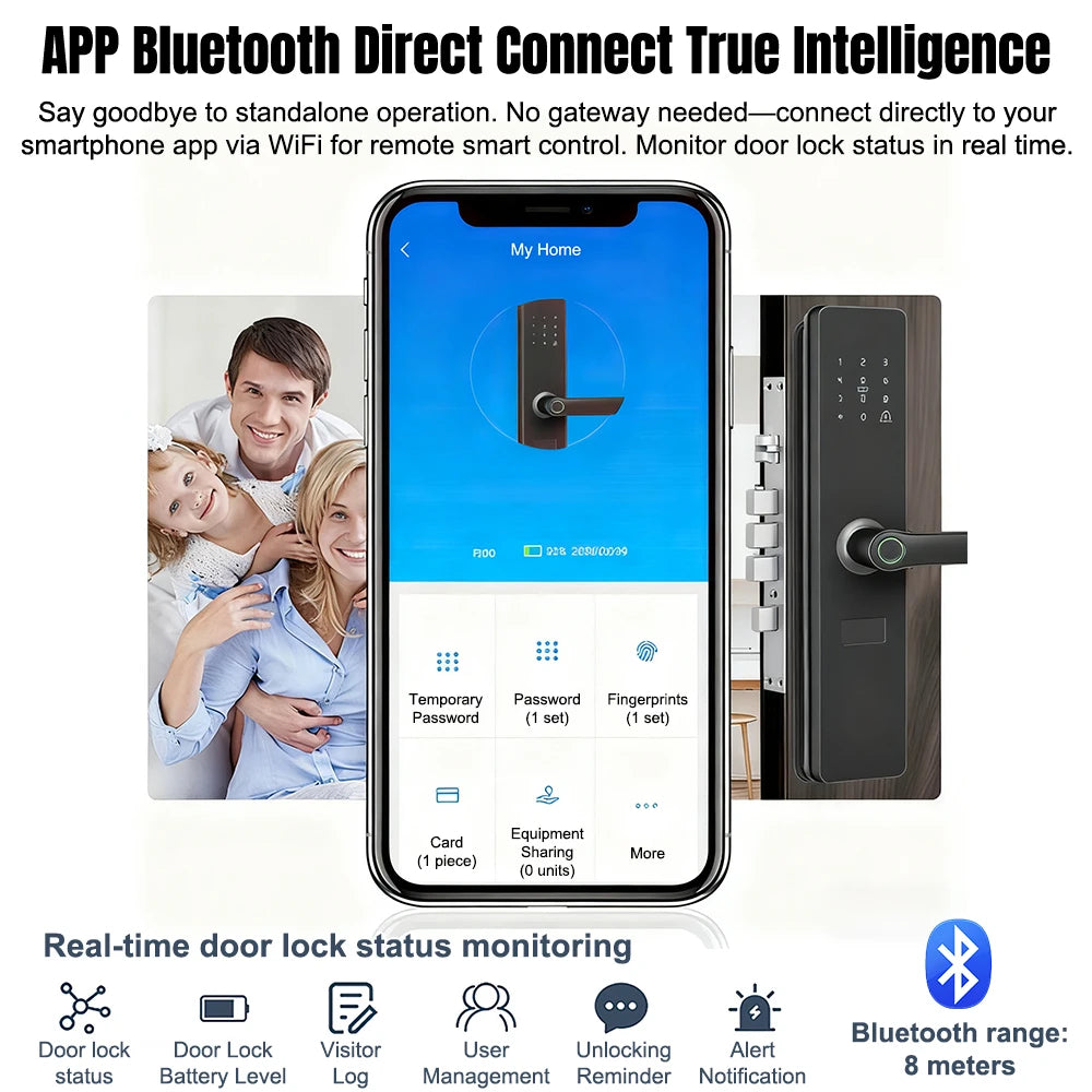 Smart Door Lock-Biometric, Fingerprint, Keyless Entry, Keypad, Password, Deadbolt, Bluetooth, Fits 60mm Door Thickness, Home Security Electronic Lock