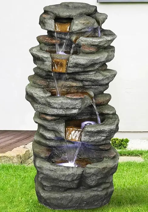Water Fountain - 6-Tier LED by High Rocks – Soothing Tranquil Garden & Home Accent