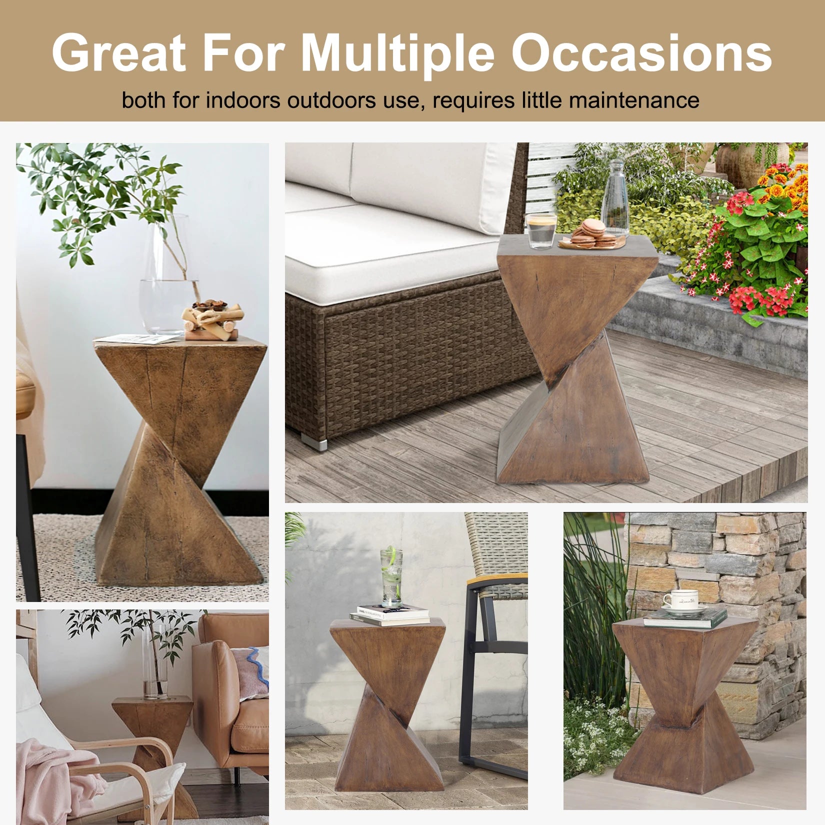 Accent Table-Lightweight Concrete, Modern Geometry Side Table for Indoor and Outdoor,Small Bedside End Table Sofa Vanity Coffee