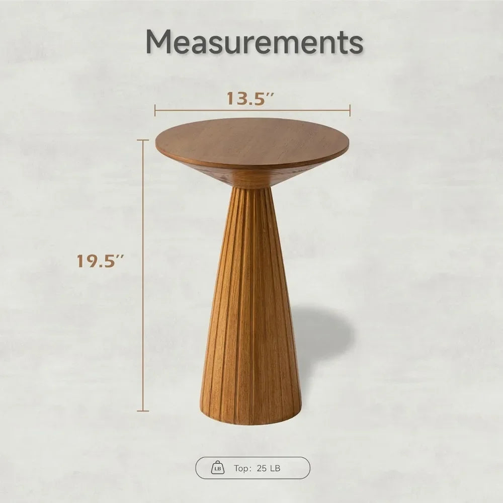 End Table - Compact Walnut Wood Round Pedestal – Martini Table & Plant Stand for Small Spaces