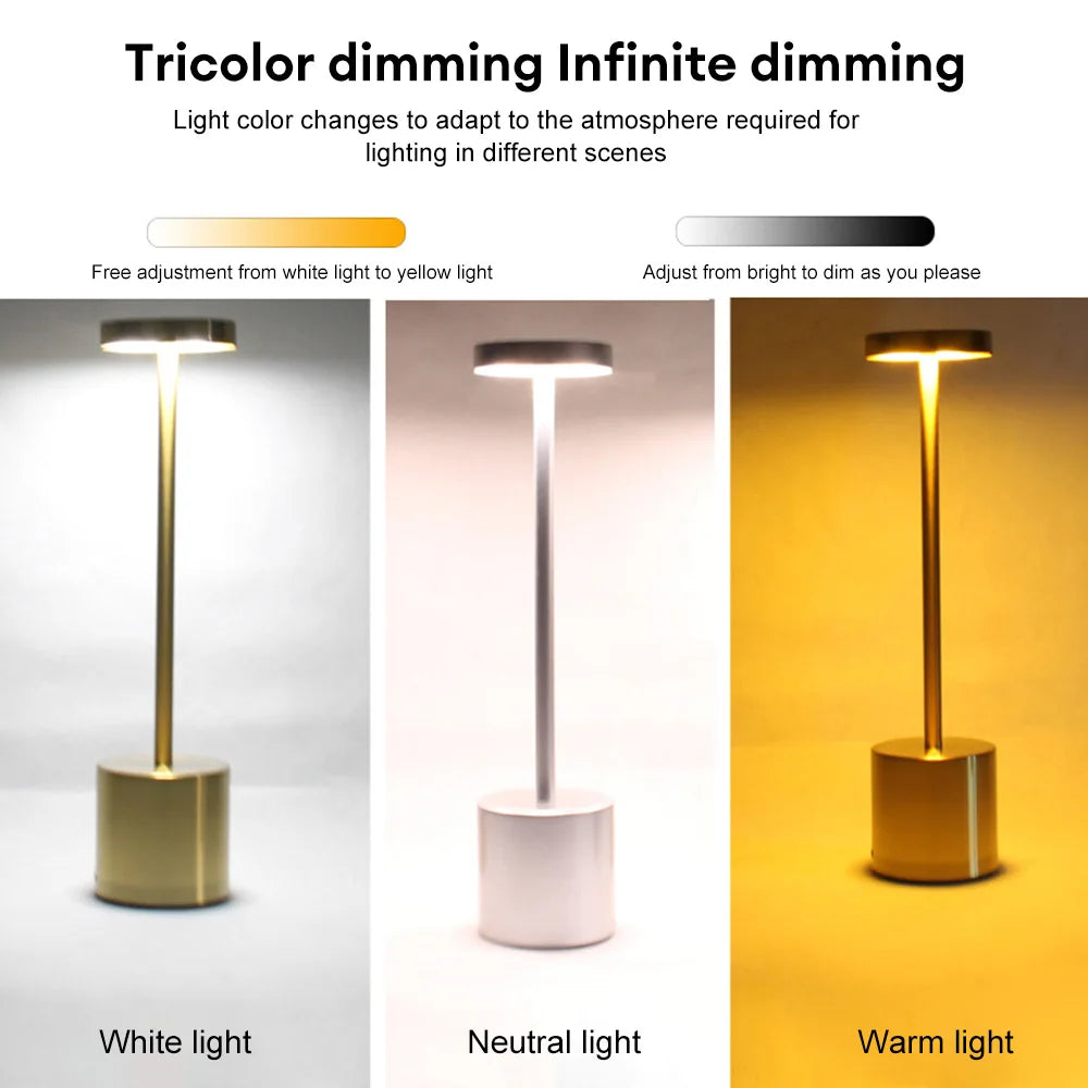 LED Table Lamp – Classic USB Rechargeable – Stepless Dimming Touch Desk Lamp with 3 Colors