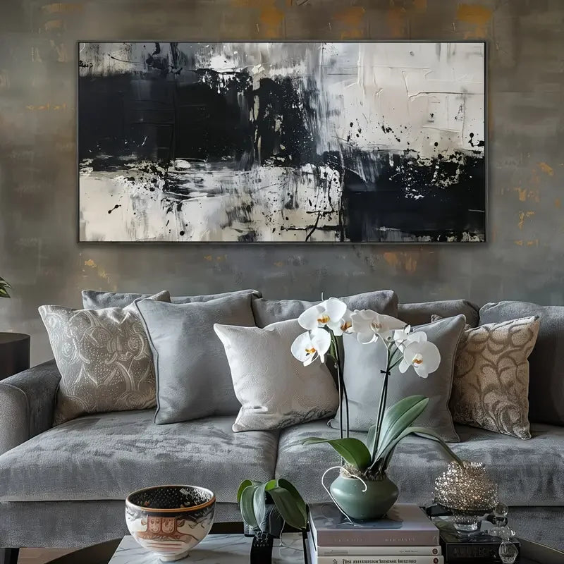 Canvas Wall Art – Modern Abstract Leaf Black & White Botanical Print with Sturdy Frame