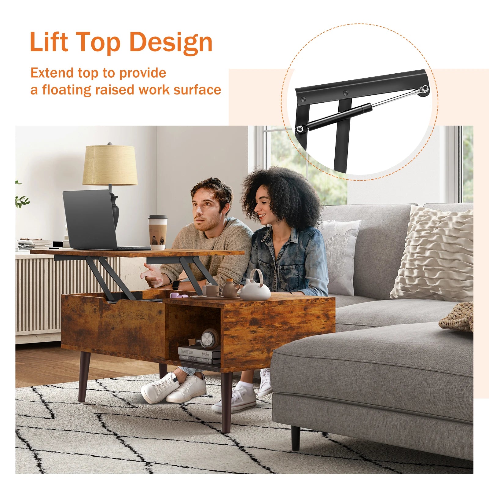 Coffee Table - Adjustable Lift-Top by JHK – Multifunction Tea & Dining Table with Hidden Storage