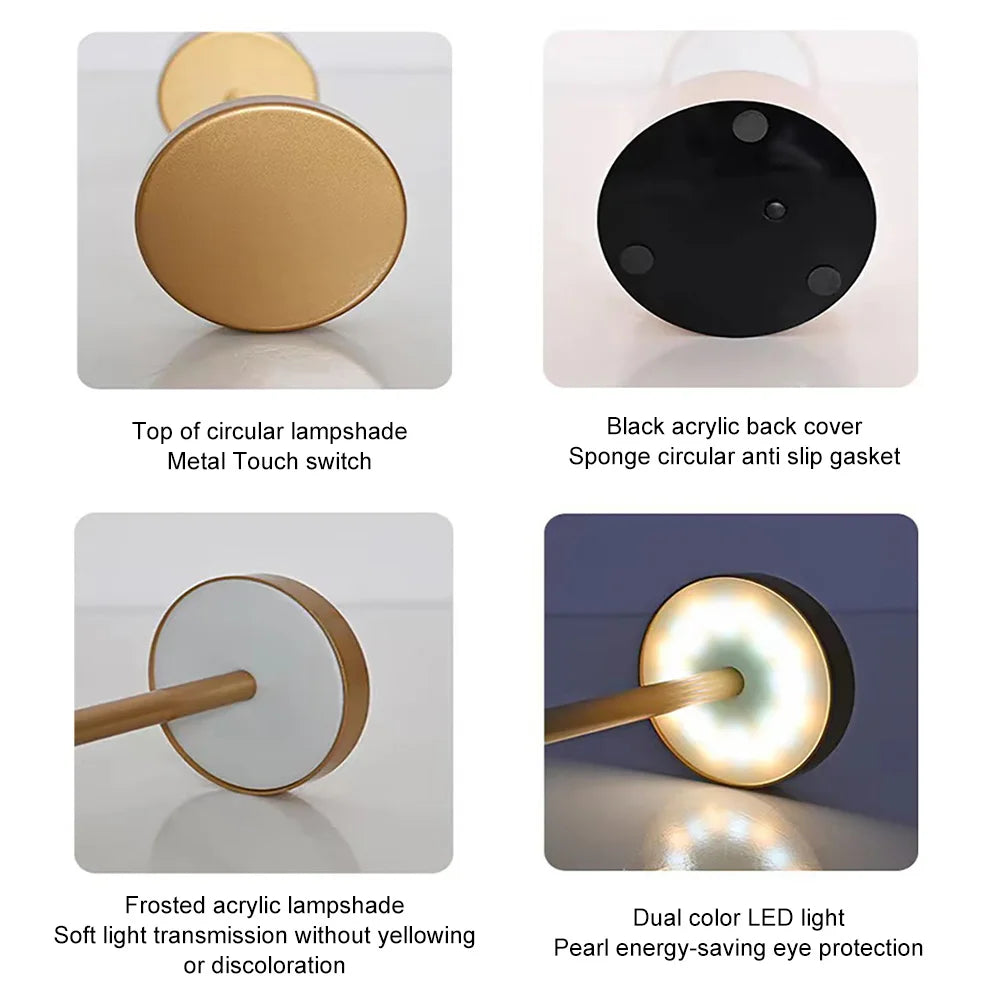 LED Table Lamp – Classic USB Rechargeable – Stepless Dimming Touch Desk Lamp with 3 Colors